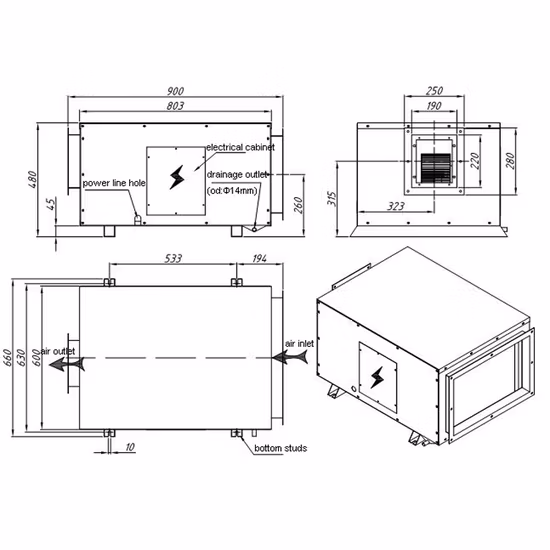 China Factory 250 Pints Duct Mounted Ceiling Industrial Dehumidifier for Air Handling Unit